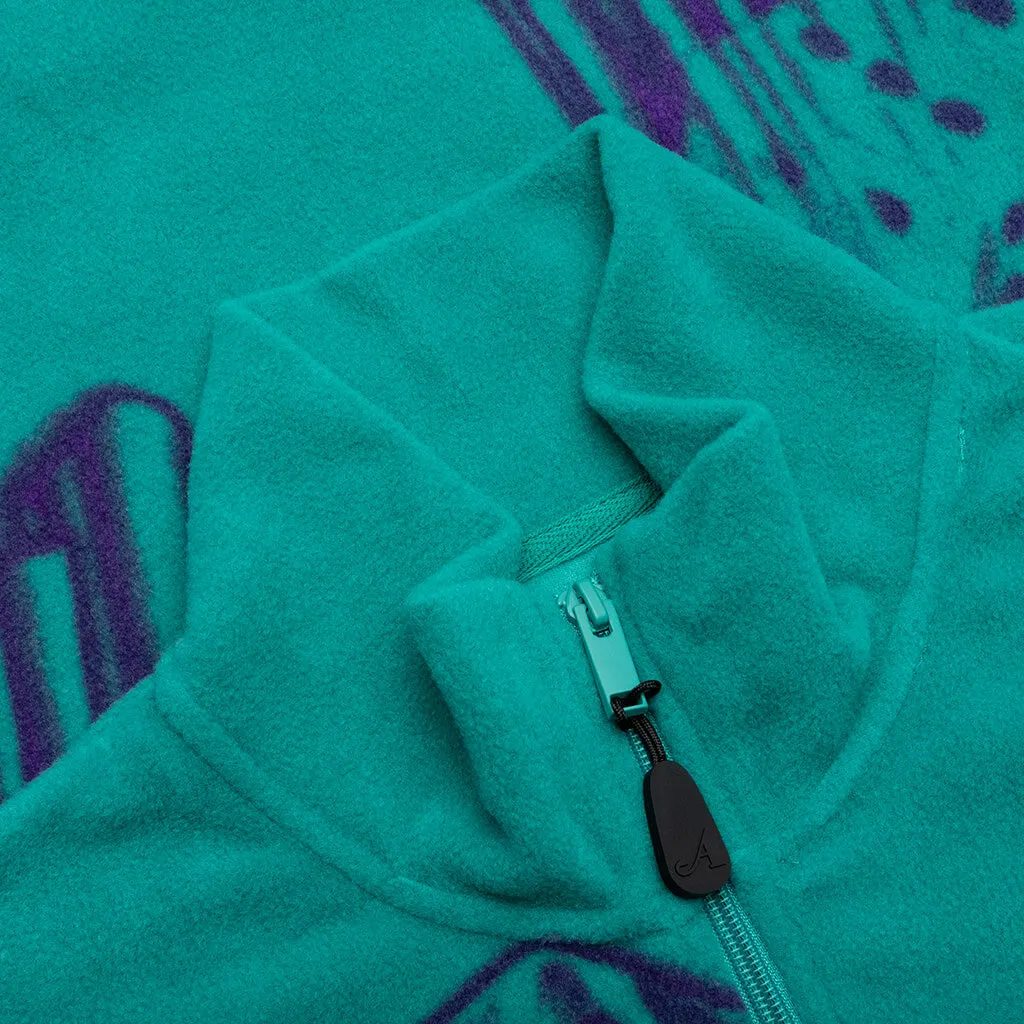 Dice Print Fleece Quarter Zip Pullover - Teal/Purple