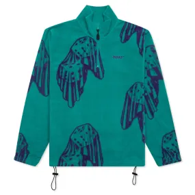 Dice Print Fleece Quarter Zip Pullover - Teal/Purple