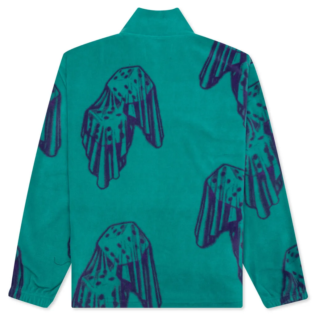 Dice Print Fleece Quarter Zip Pullover - Teal/Purple