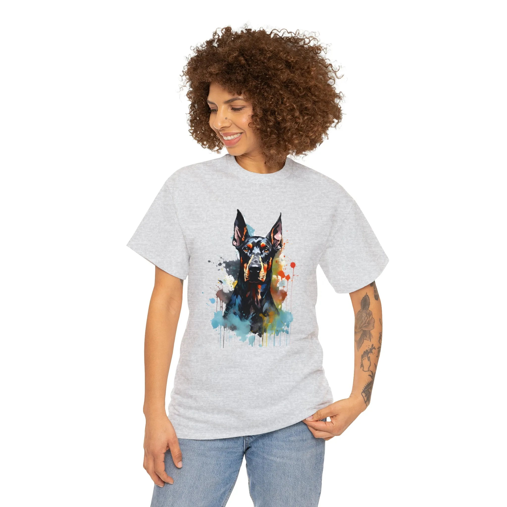 Doberman T-Shirt, Watercolor Doberman, Doberman Art Shirt, Dog Lover Apparel, Unisex Heavy Cotton Tee