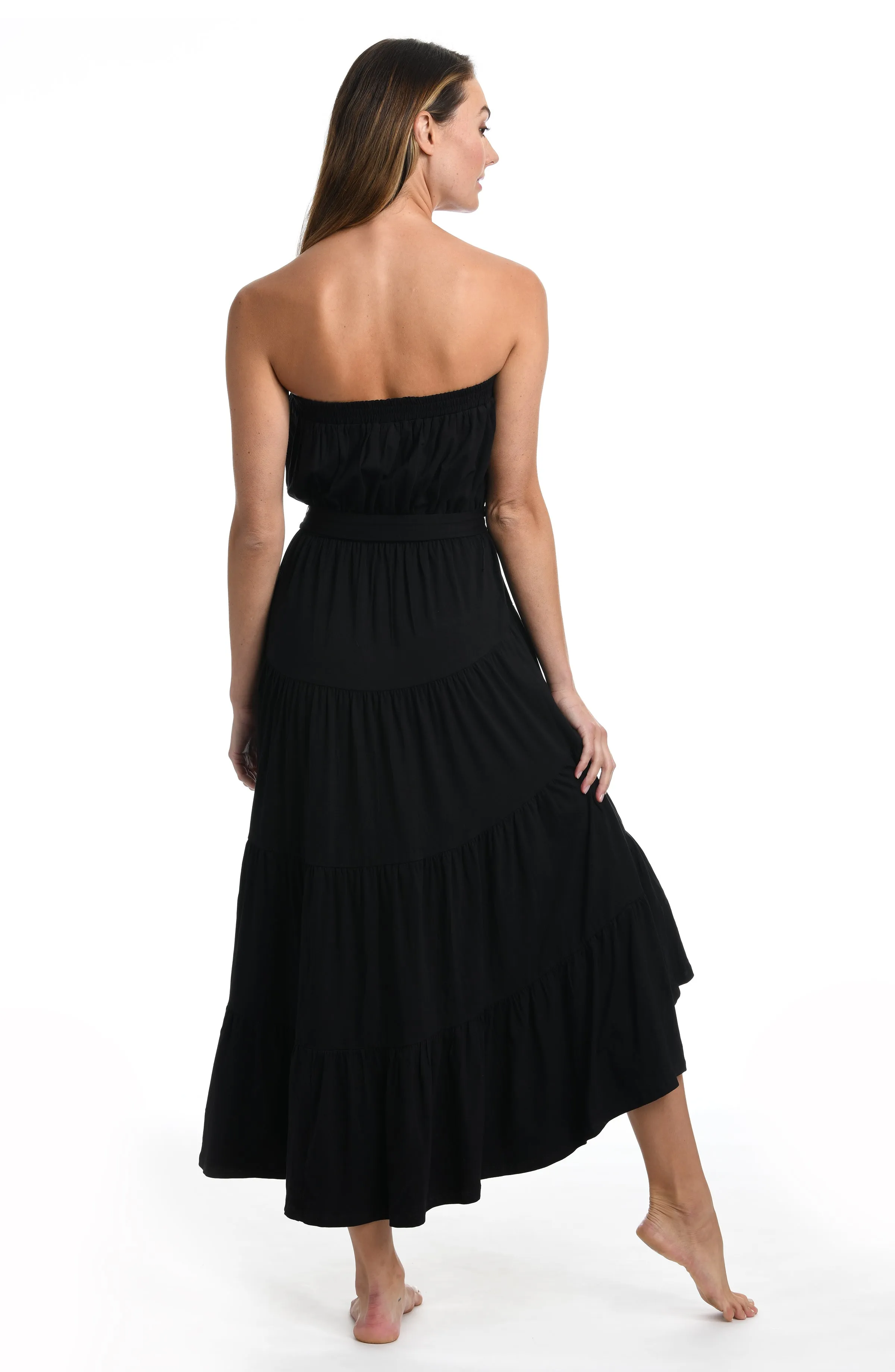 Draped Darling Strapless Midi Dress