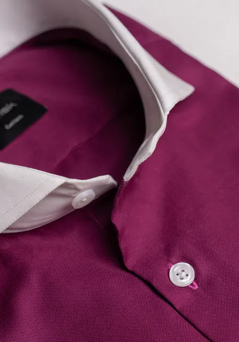 Egyptian Deep Magenta Crisp Pinpoint Shirt - White Collar - Wrinkle Resistant