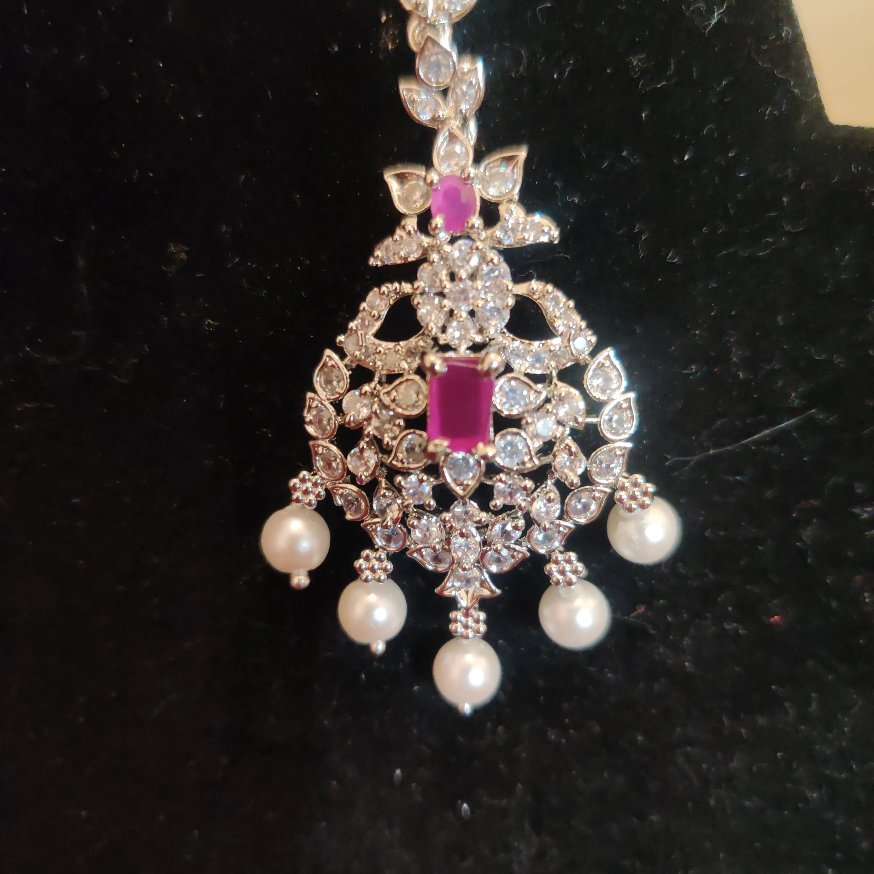 Elegant AD Maang Tikka With Purple Stone And Pearls