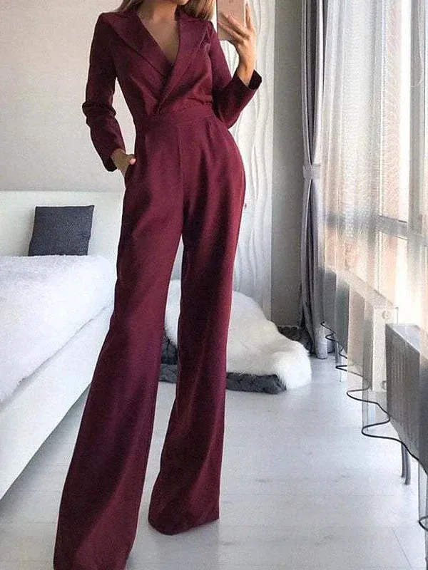 Elegant Casual V-Neck High Waist Jumpsuit for Women