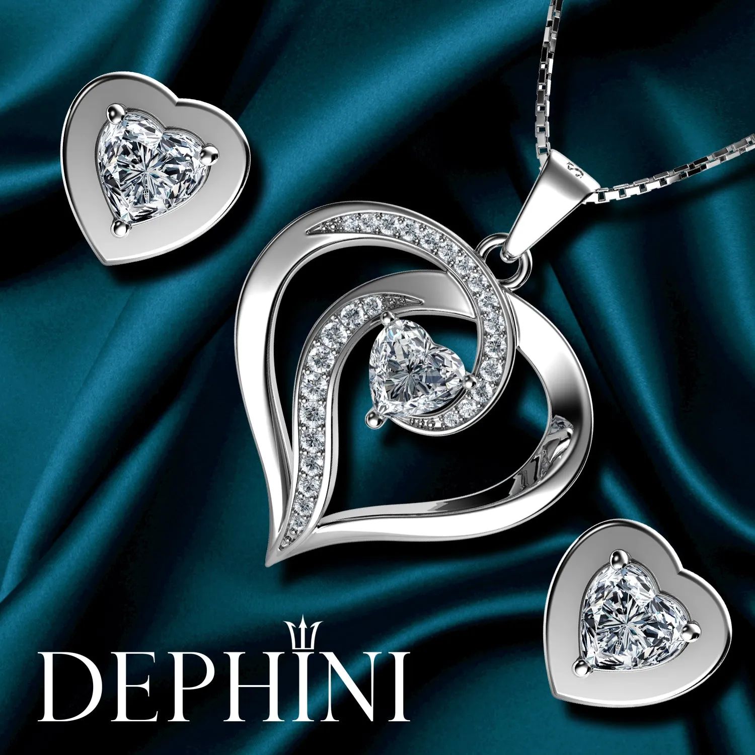 Elegant Heart Set Necklace Heart Earrings 925 Silver Jewellery Dephini