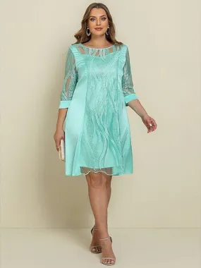 Elegant Lace Sleeve Plus Size Midi Dress for Women