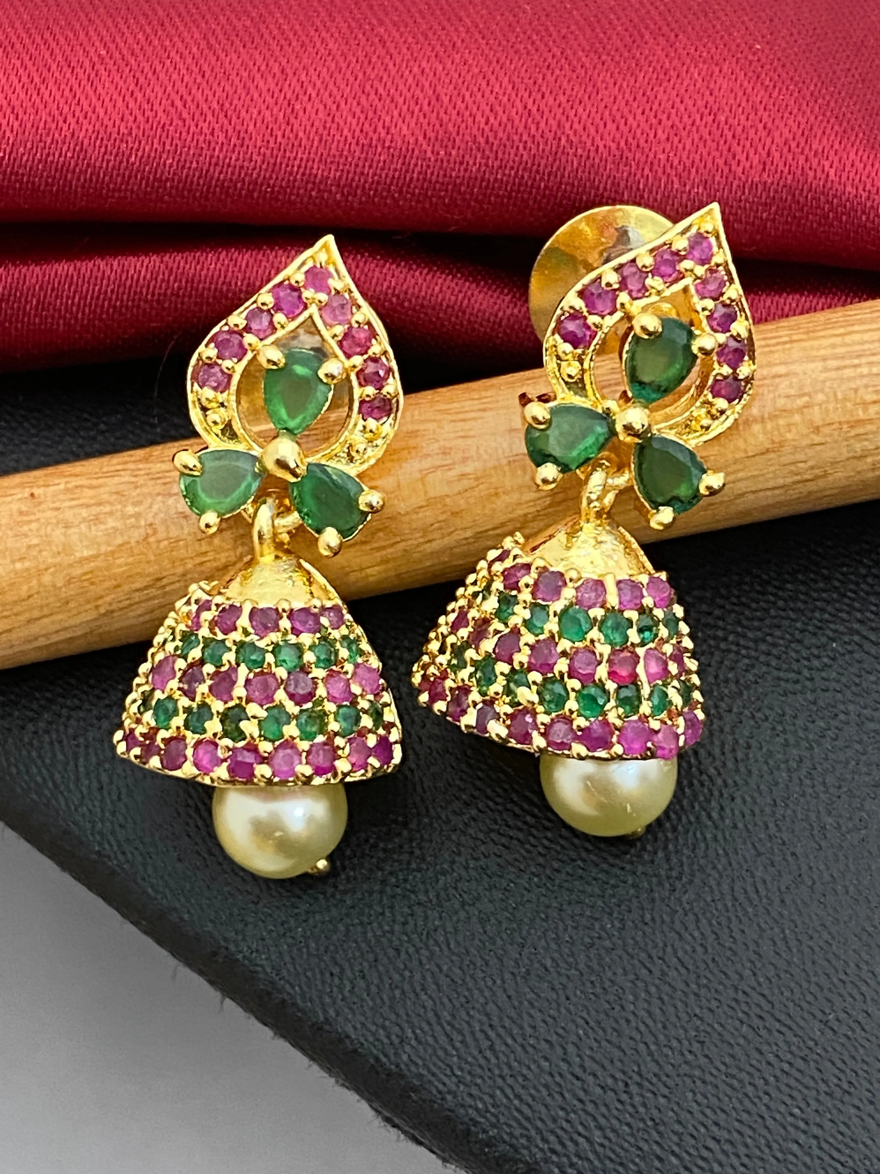 Elegant Multi Color Stoned Traditional Wear Jhumka Earrings