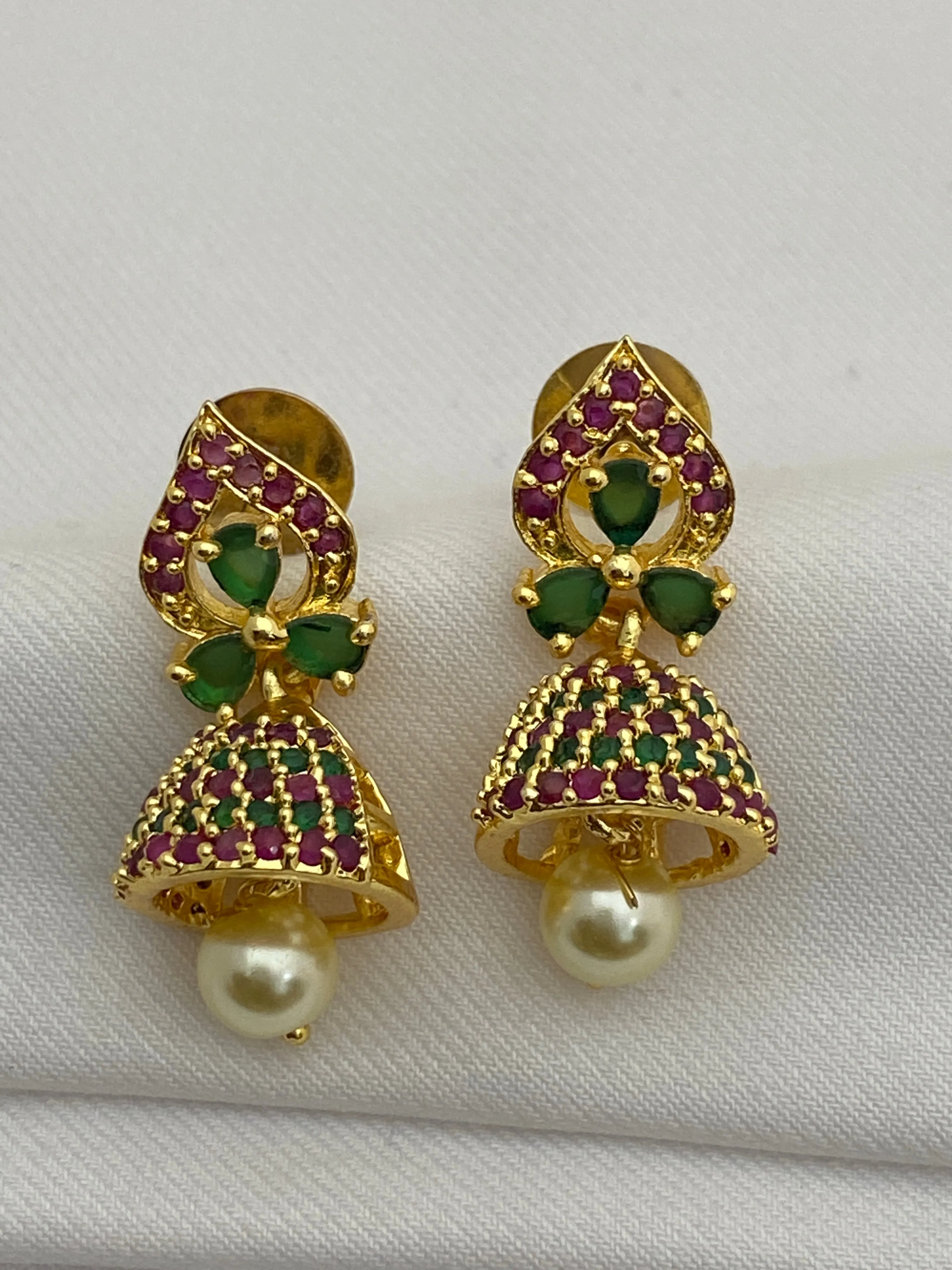 Elegant Multi Color Stoned Traditional Wear Jhumka Earrings