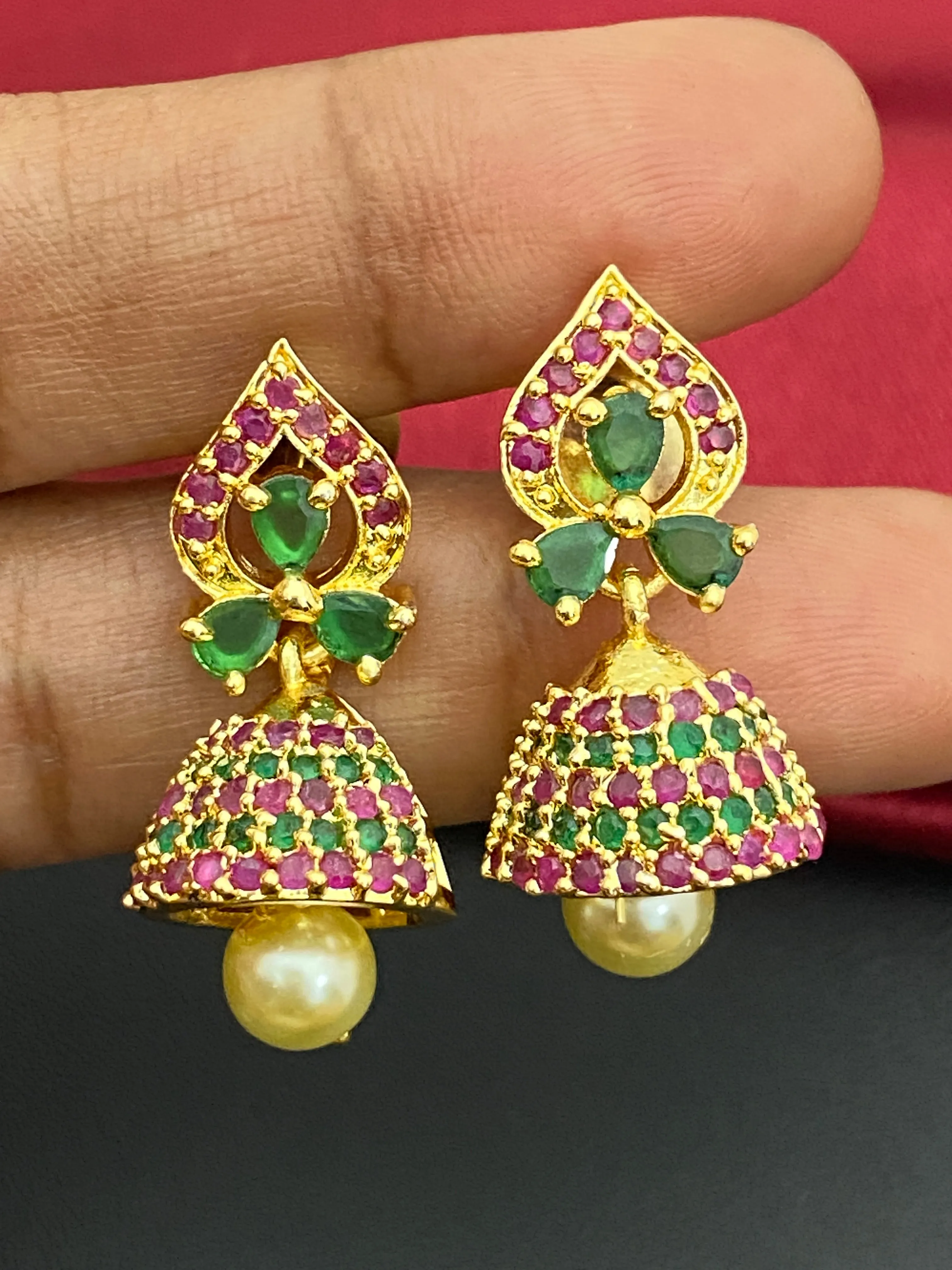 Elegant Multi Color Stoned Traditional Wear Jhumka Earrings