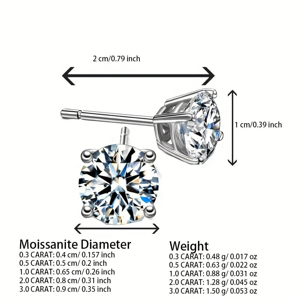 Elegant Sterling Silver Stud Earrings with Sparkling Moissanite - Delicate Luxury Gift