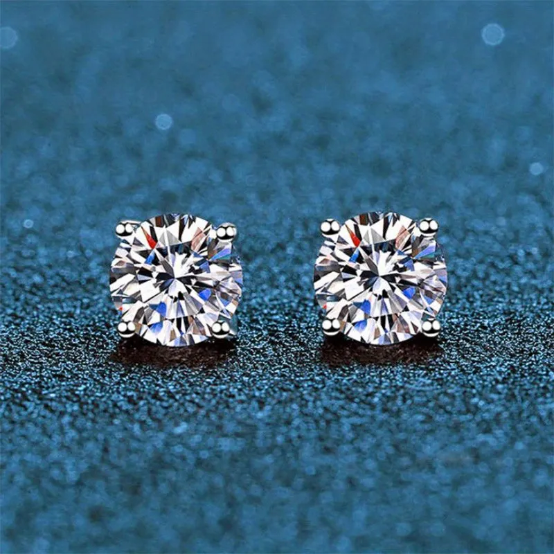 Elegant Sterling Silver Stud Earrings with Sparkling Moissanite - Delicate Luxury Gift