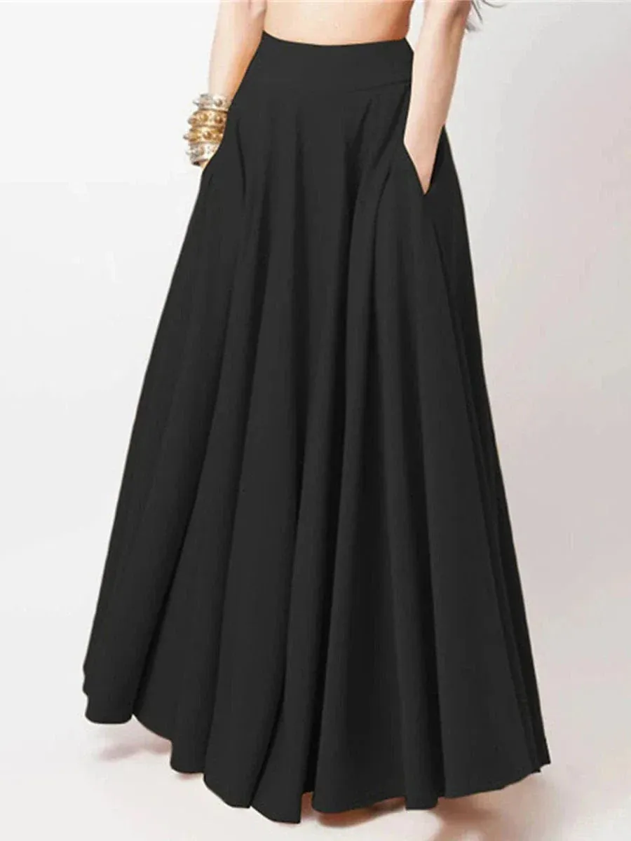 Elegant Women's Long Maxi Skirt in Black, Yellow, or Red - Available in Sizes S, M, L