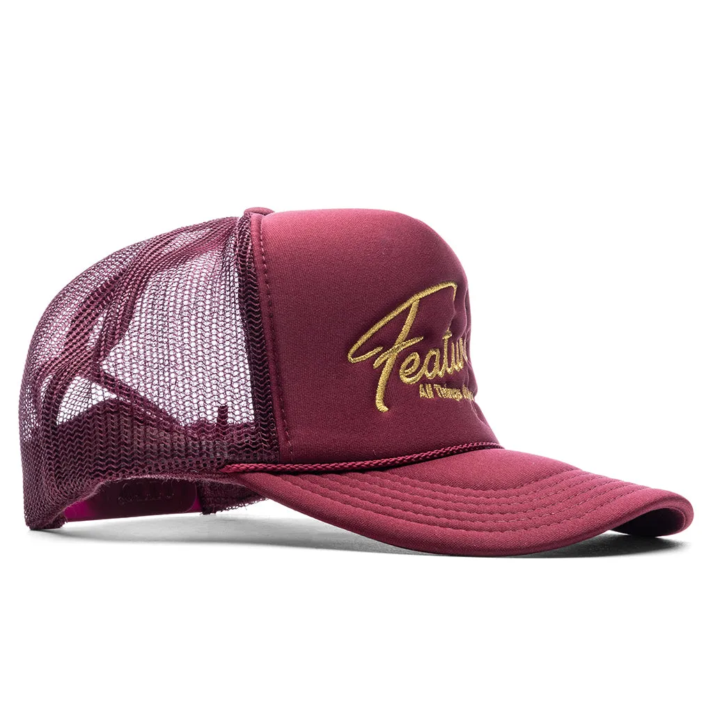 Feature x Wynn Shine Trucker - Burgundy/Maroon