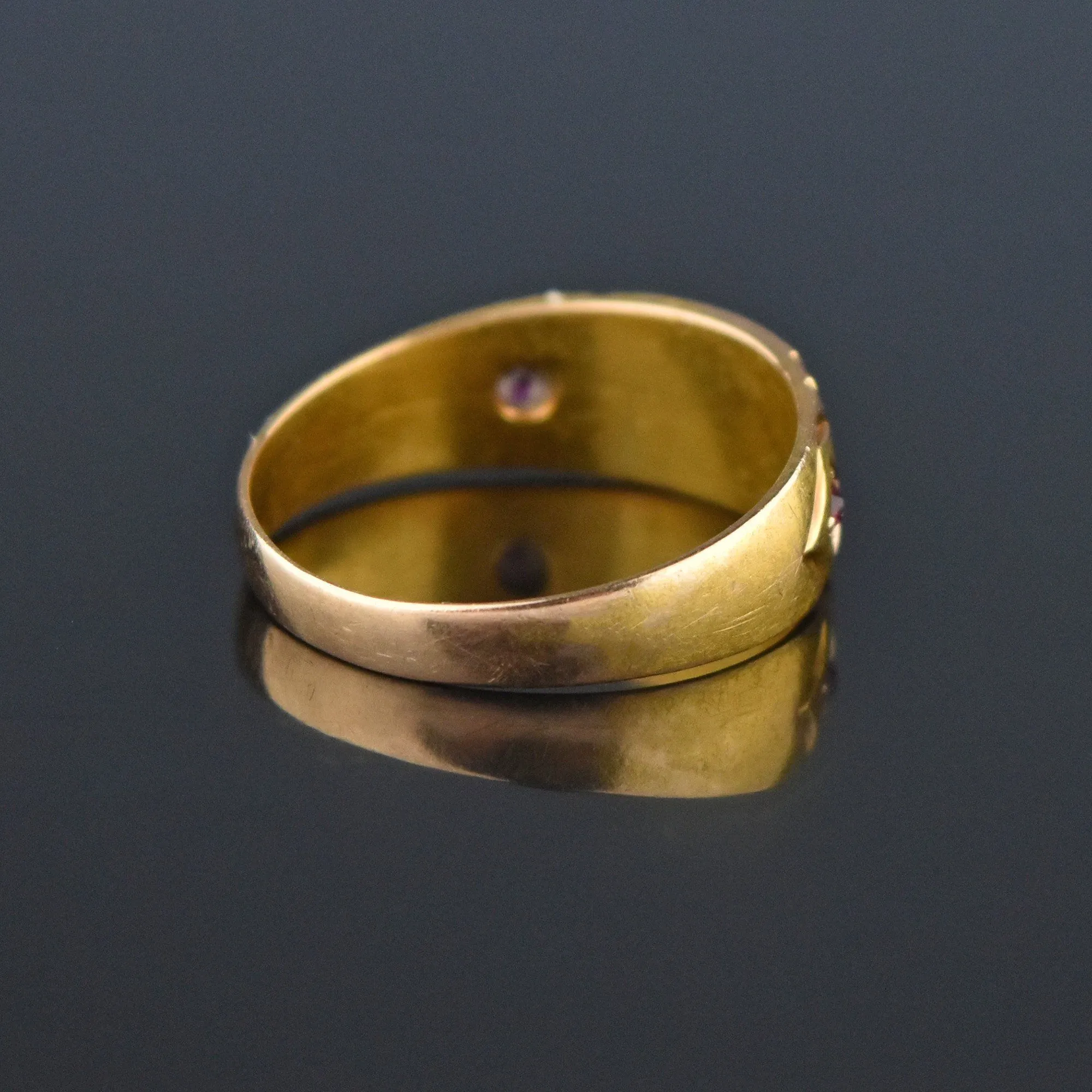 Final Payment Antique 15K Gold Ruby Pearl Gypsy Band Ring, C 1880s