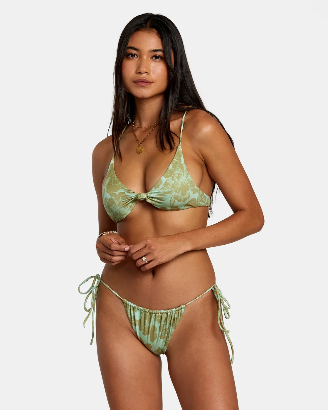 Fine Lines Shimmer Medium Bikini Bottoms - Seafoam