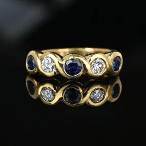 Five Stone Blue Sapphire & Diamond Ring Band in 14K Gold