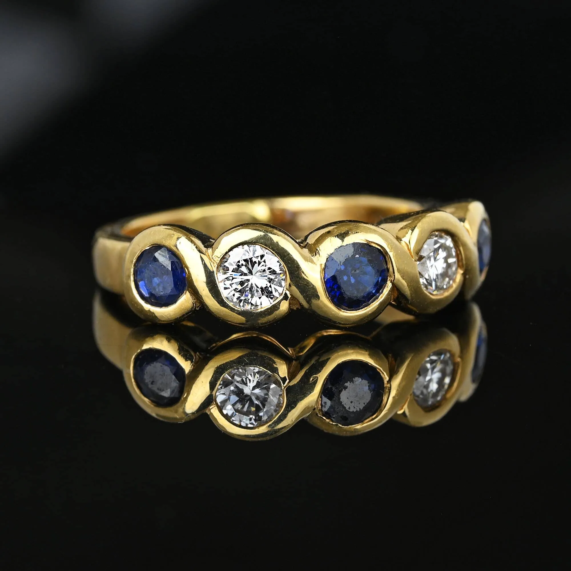 Five Stone Blue Sapphire & Diamond Ring Band in 14K Gold