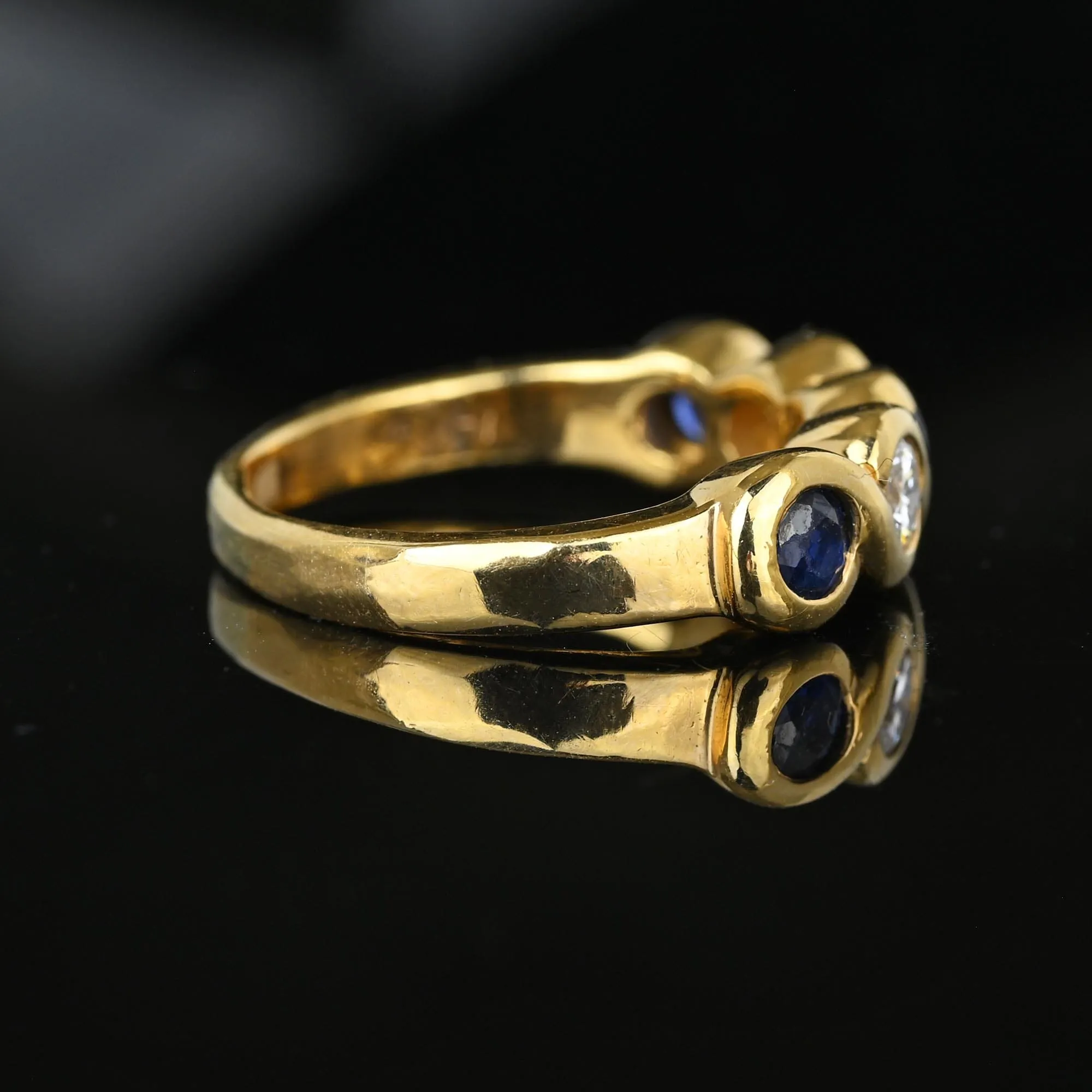 Five Stone Blue Sapphire & Diamond Ring Band in 14K Gold