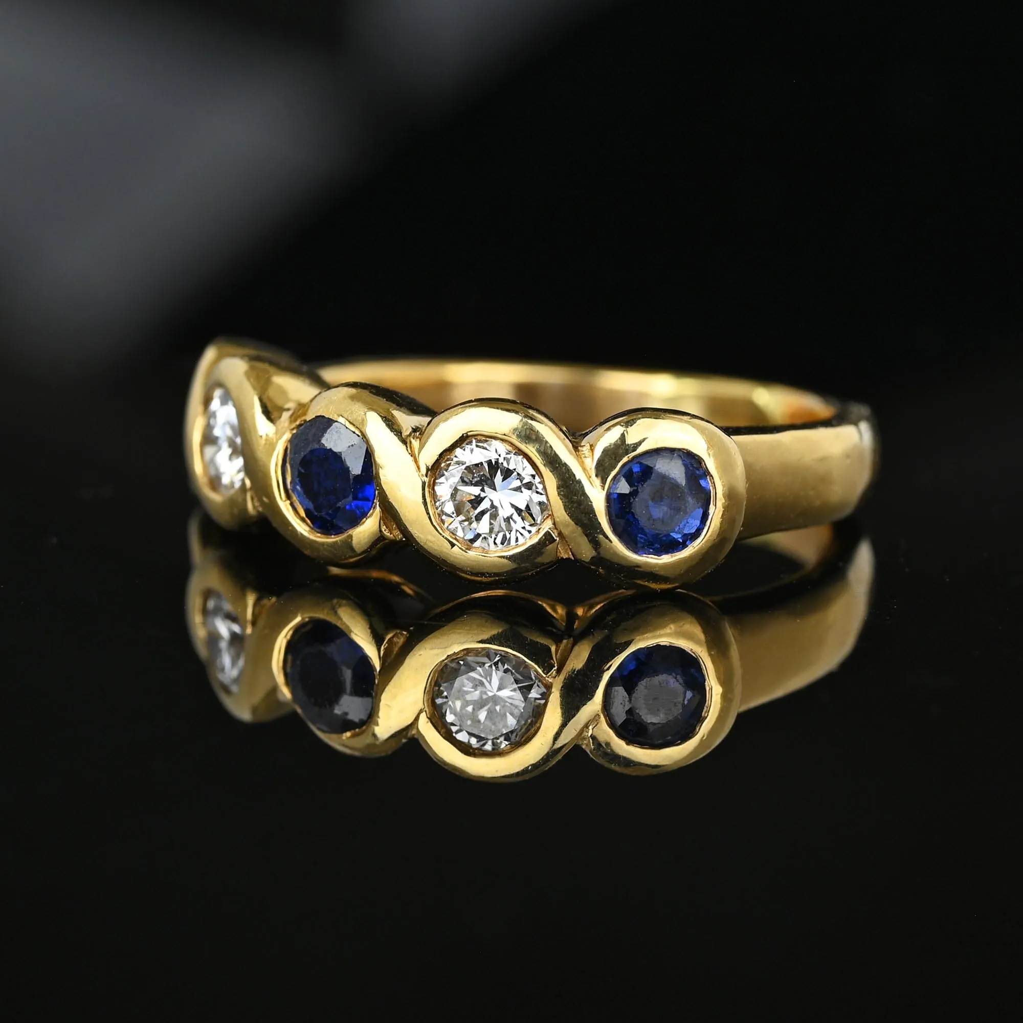 Five Stone Blue Sapphire & Diamond Ring Band in 14K Gold