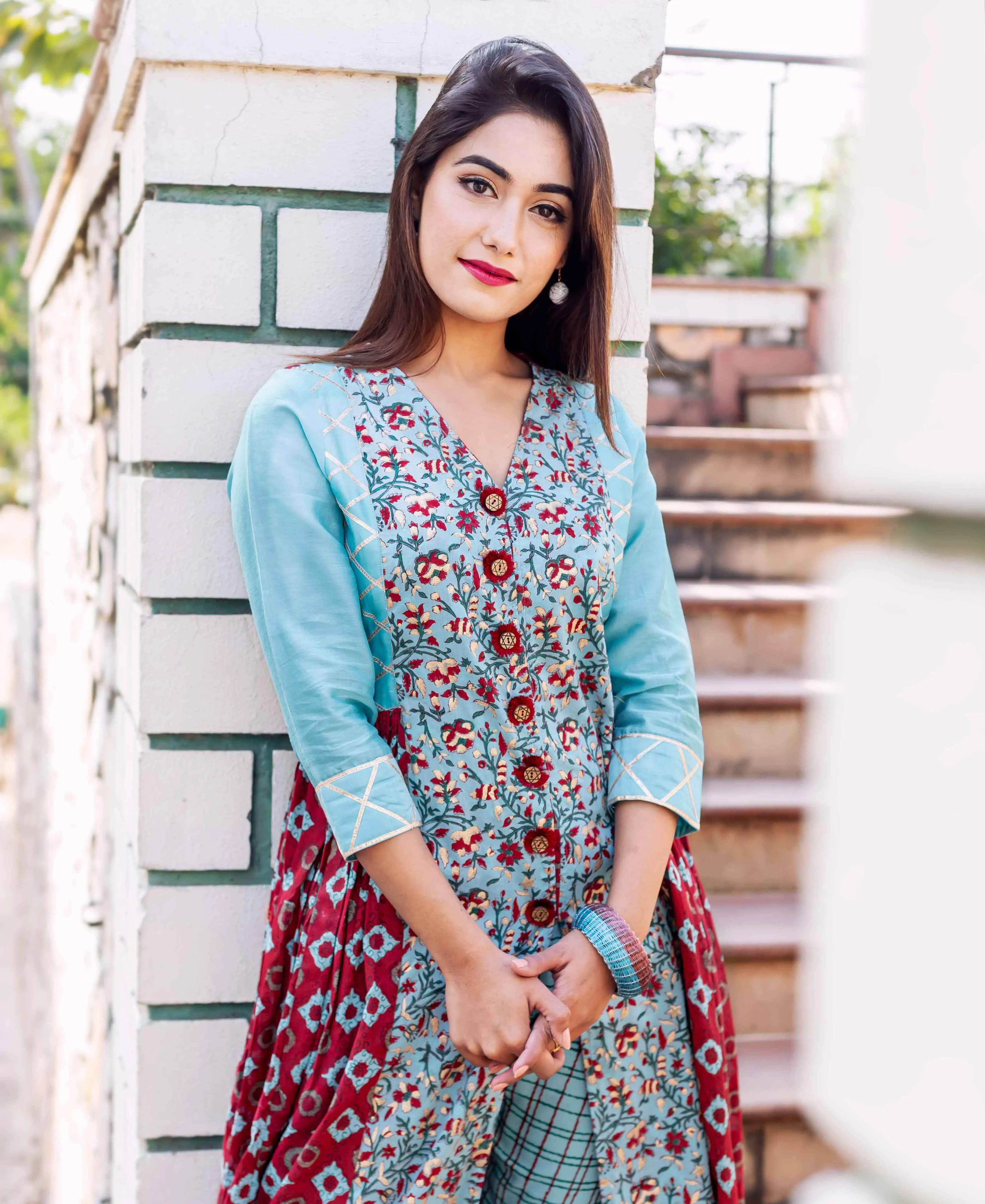 Front Slit Long Block Printed Kurta