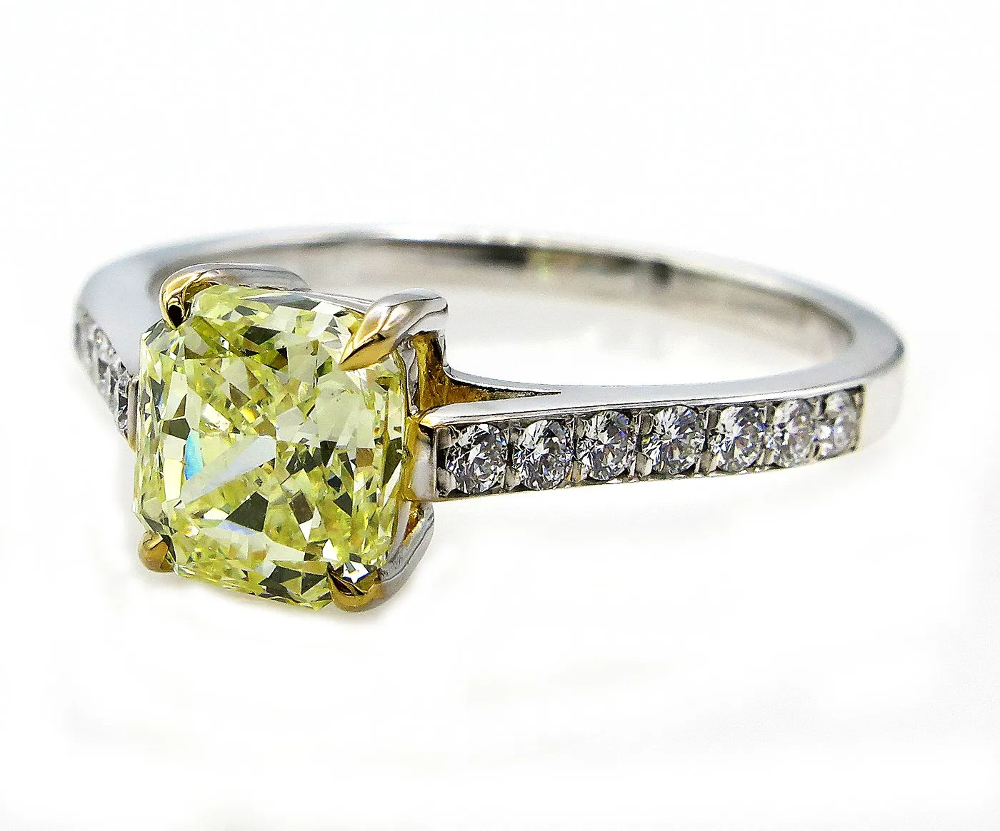 GIA 2.0ctw Estate Natural Fancy Yellow RADIANT Cut Diamond Solitaire Engagement Platinum Ring