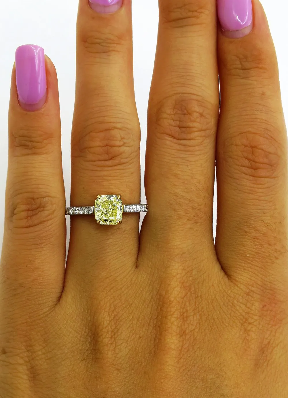 GIA 2.0ctw Estate Natural Fancy Yellow RADIANT Cut Diamond Solitaire Engagement Platinum Ring