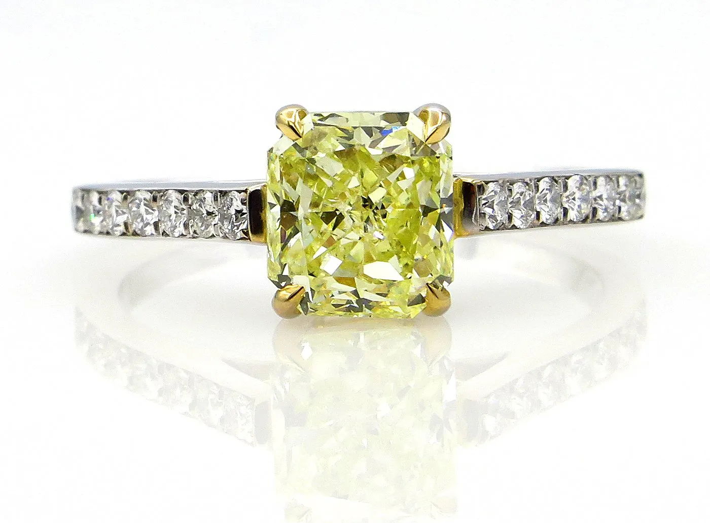 GIA 2.0ctw Estate Natural Fancy Yellow RADIANT Cut Diamond Solitaire Engagement Platinum Ring