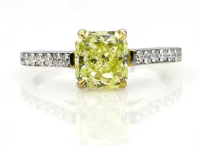 GIA 2.0ctw Estate Natural Fancy Yellow RADIANT Cut Diamond Solitaire Engagement Platinum Ring