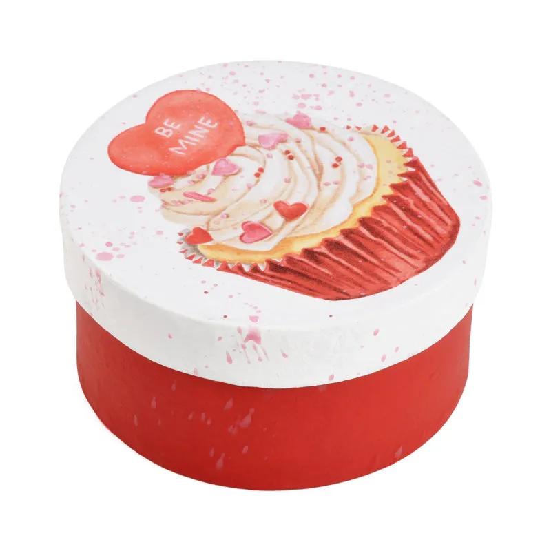 Gift Boxes-Valentines day Watercolor Cupcake-Paper Mache-Round-X-Small-Quantity 1