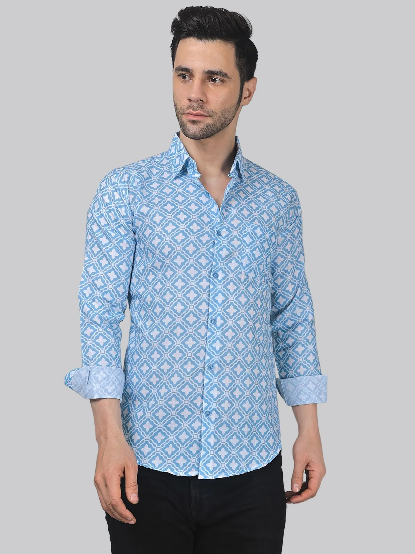 Glam-urban Men's Printed Full Sleeve Cotton Button-Up Shirt For Men