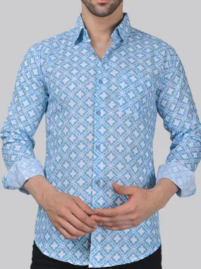 Glam-urban Men's Printed Full Sleeve Cotton Button-Up Shirt For Men