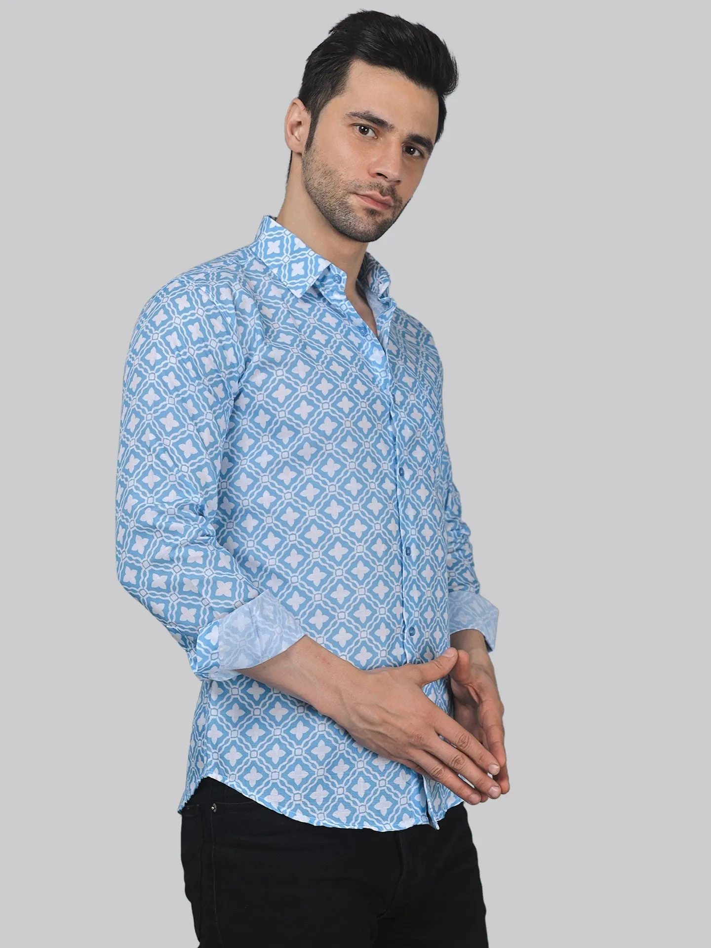 Glam-urban Men's Printed Full Sleeve Cotton Button-Up Shirt For Men