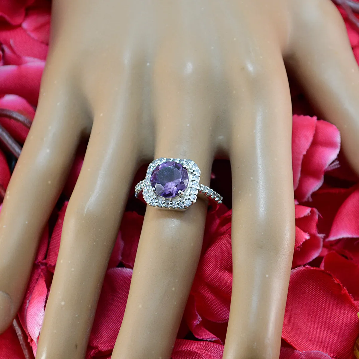 Glamorous Gemstones Amethyst Solid Silver Ring Fine Selling Shops