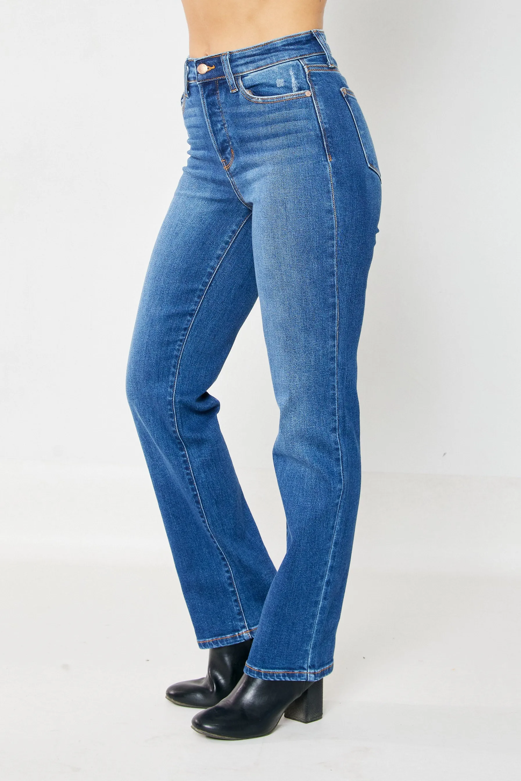 HIGH WAIST HIDDEN BUTTON-FLY STRAIGHT LEG JEANS-Judy Blue