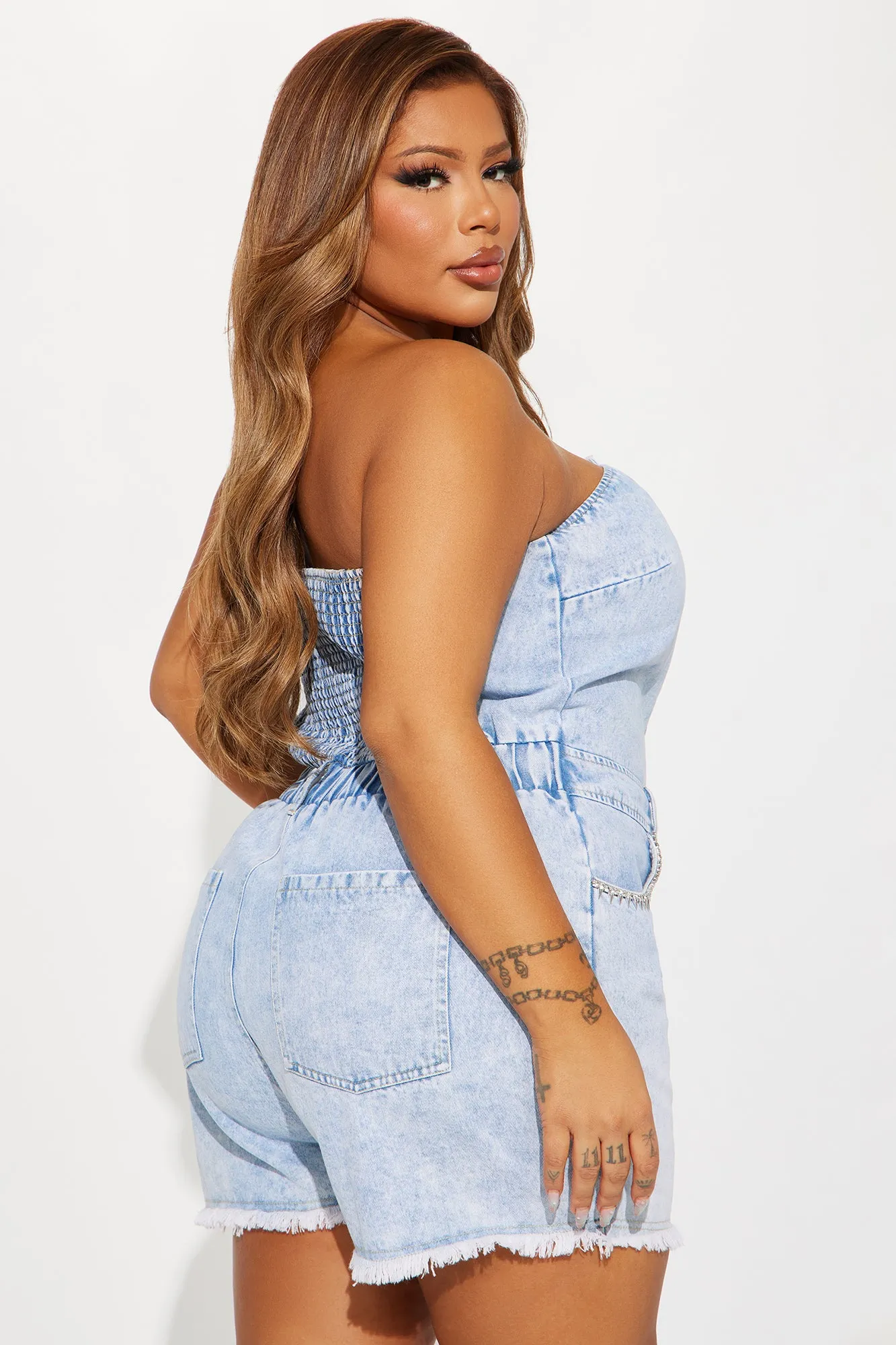 I Was Never There Denim Romper - Light Wash