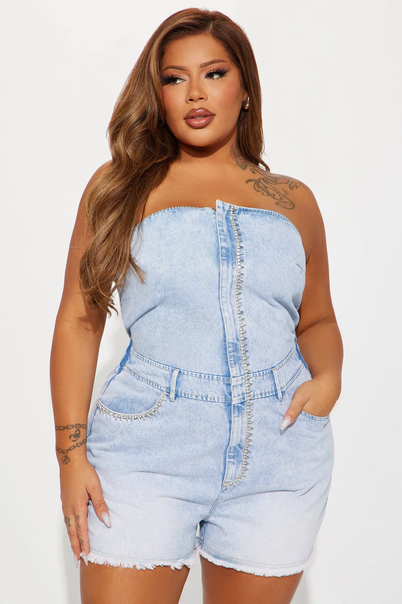 I Was Never There Denim Romper - Light Wash