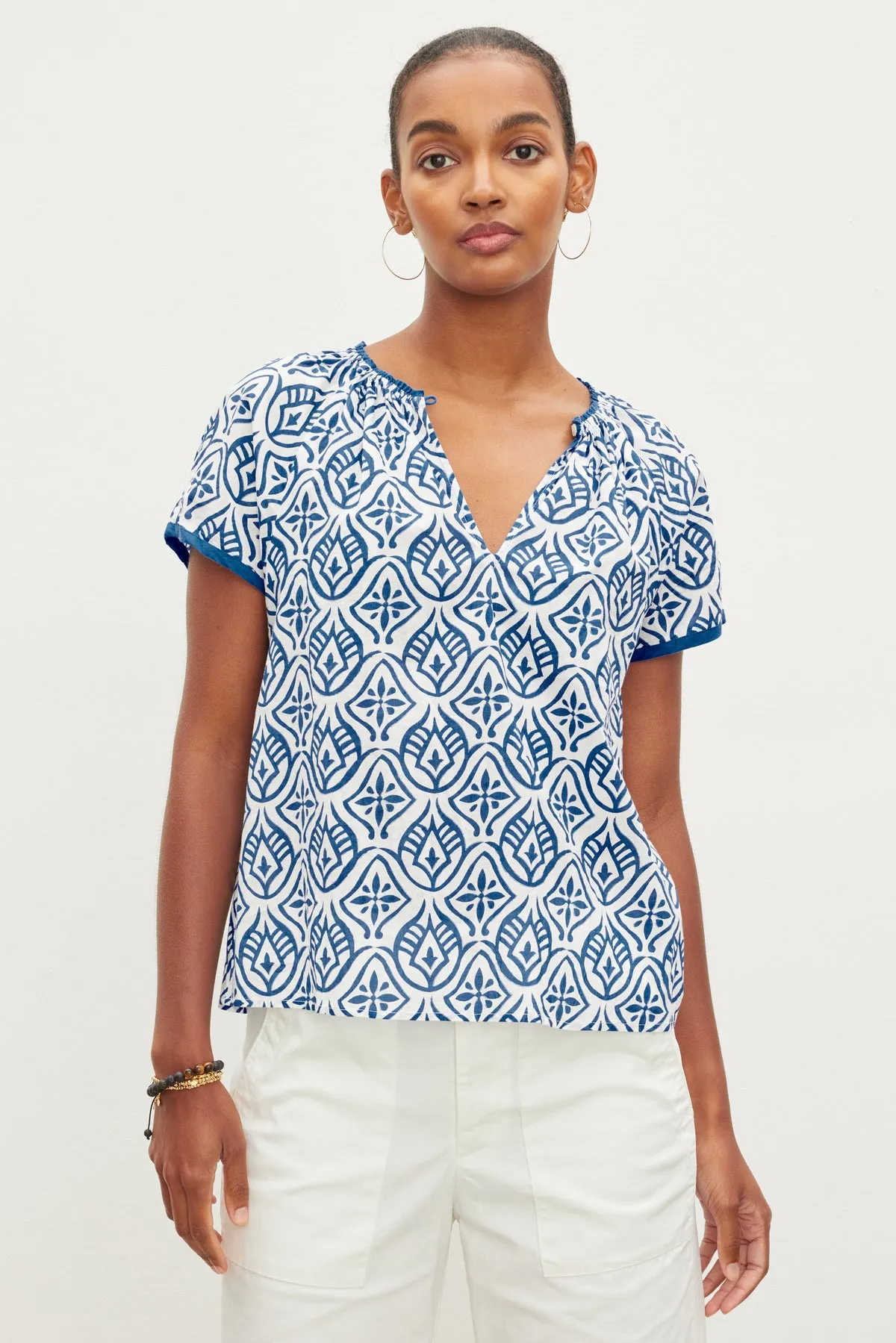 IDA MOSAIC COTTON SHORT SLEEVE TOP - VELVET