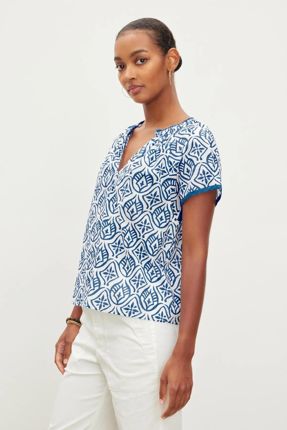 IDA MOSAIC COTTON SHORT SLEEVE TOP - VELVET