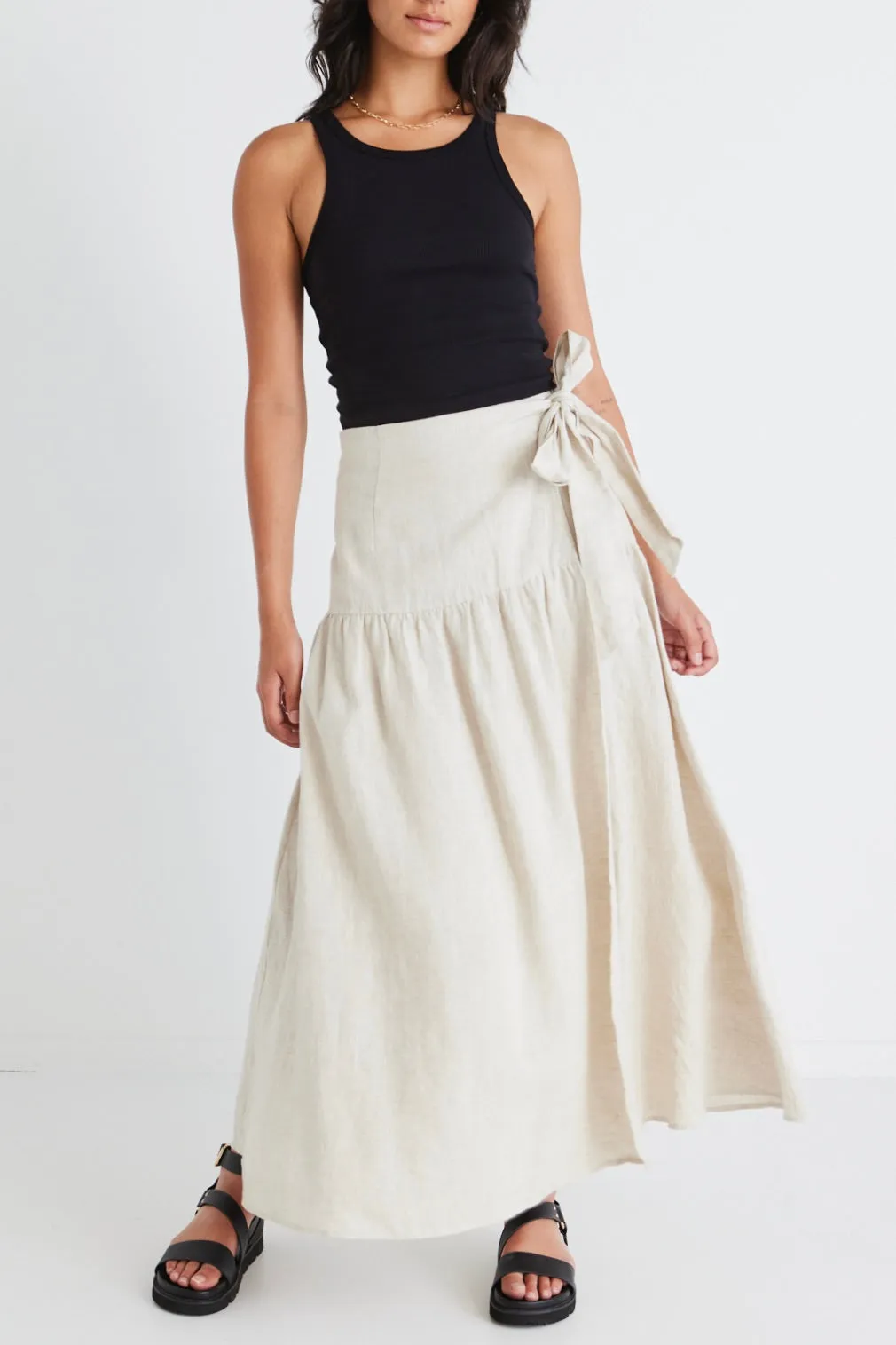 Impact Natural Linen Tiered Wrap Maxi Skirt