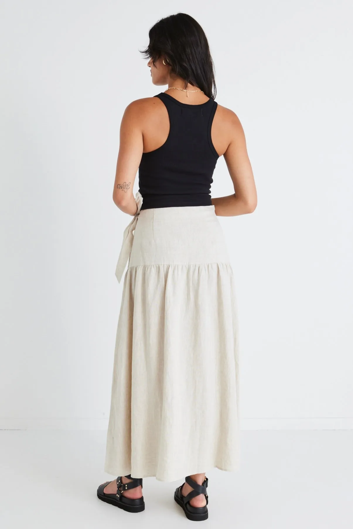 Impact Natural Linen Tiered Wrap Maxi Skirt