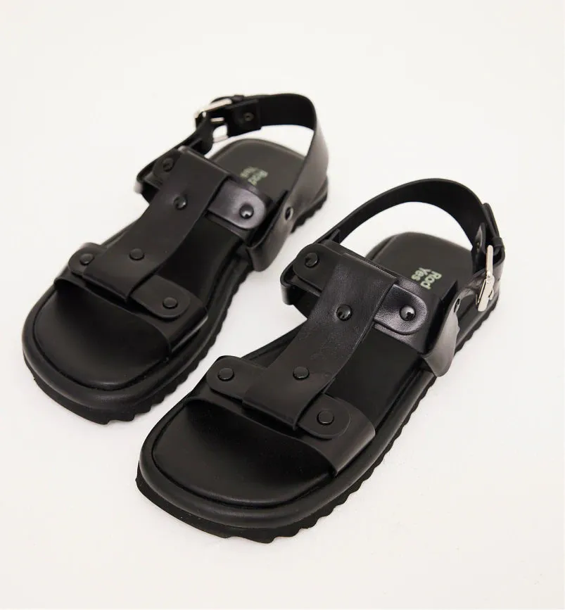 Juno Leather T-Bar Sandal | Black