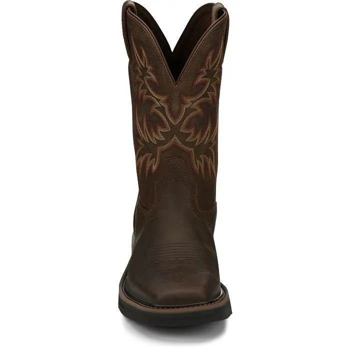 Justin Men's Driller 11 Square Toe Western Work Boot -Brown- SE4681