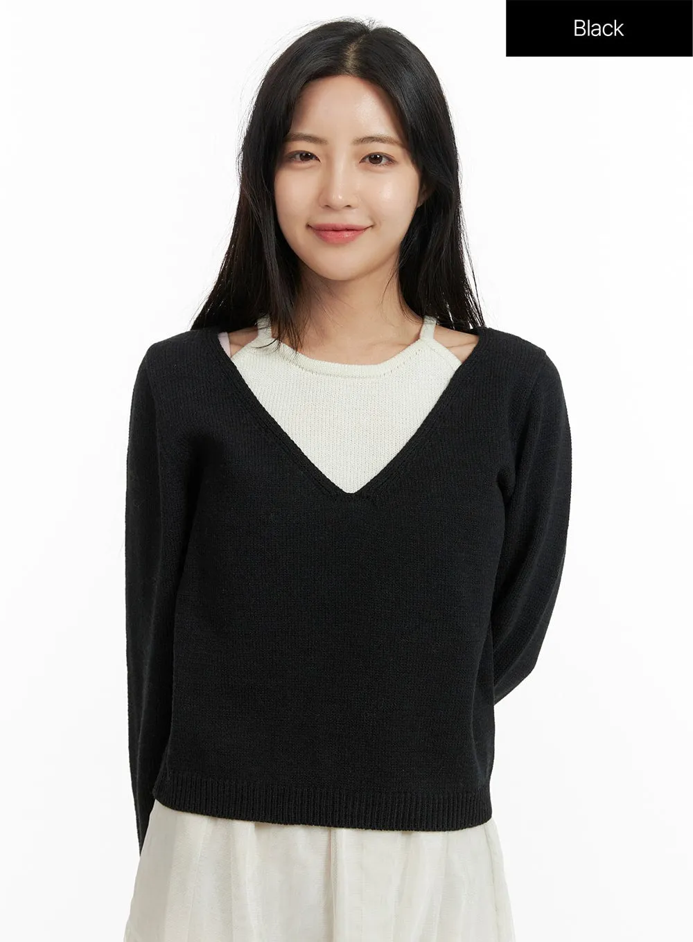 Layered V-Neck Knit Sweater OF419