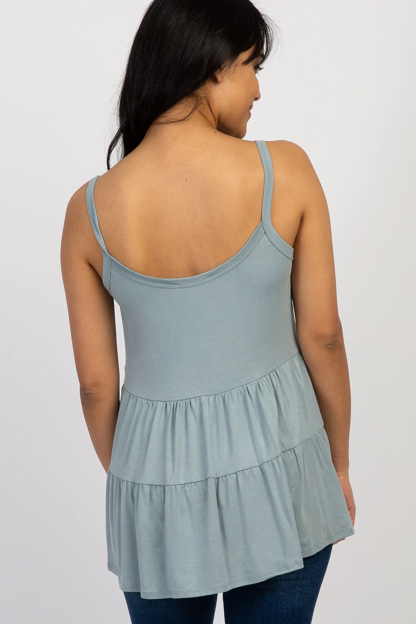 Light Blue Solid Ruffle Peplum Maternity Top