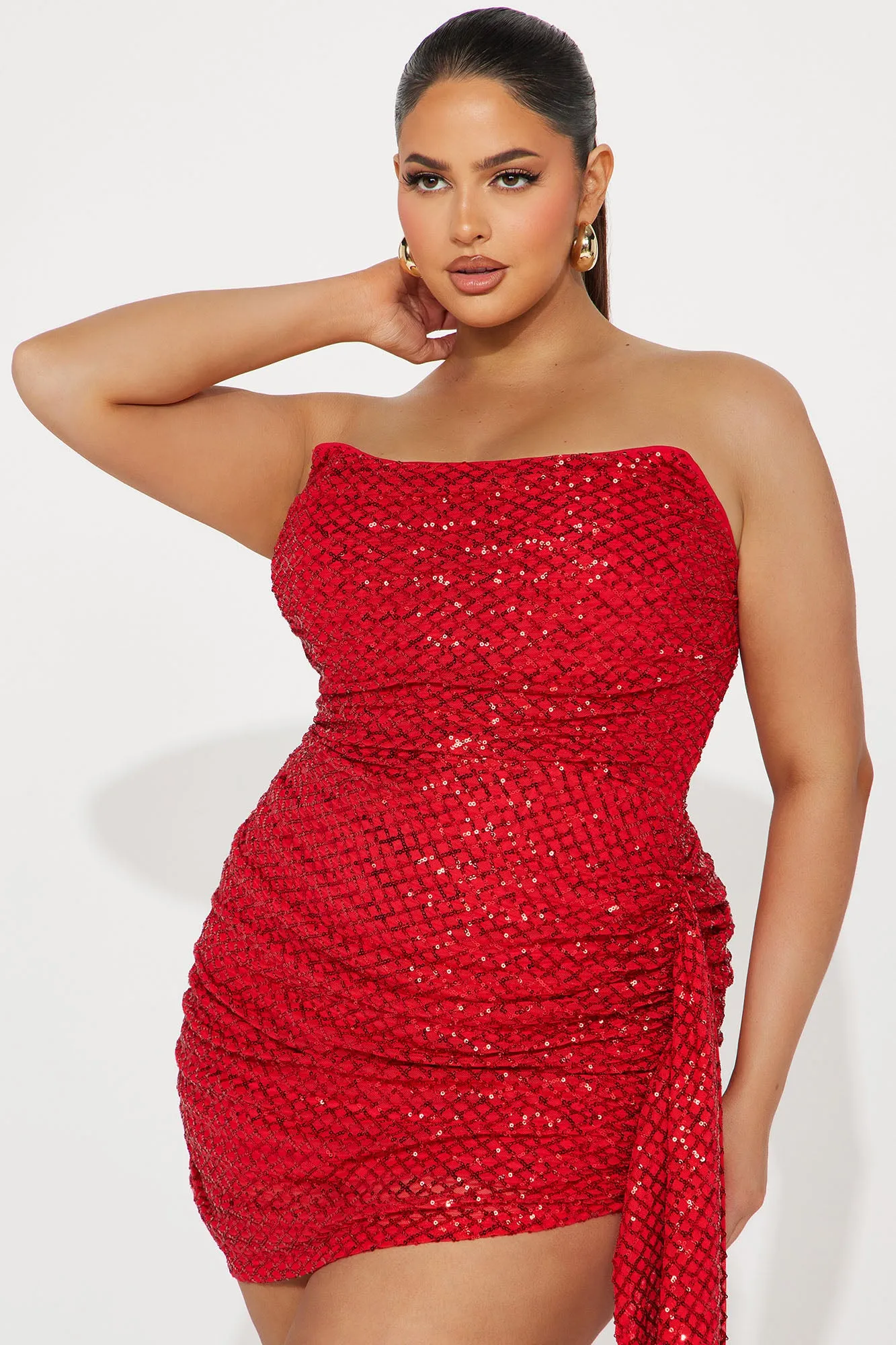 Lilian Draped Sequin Mini - Red