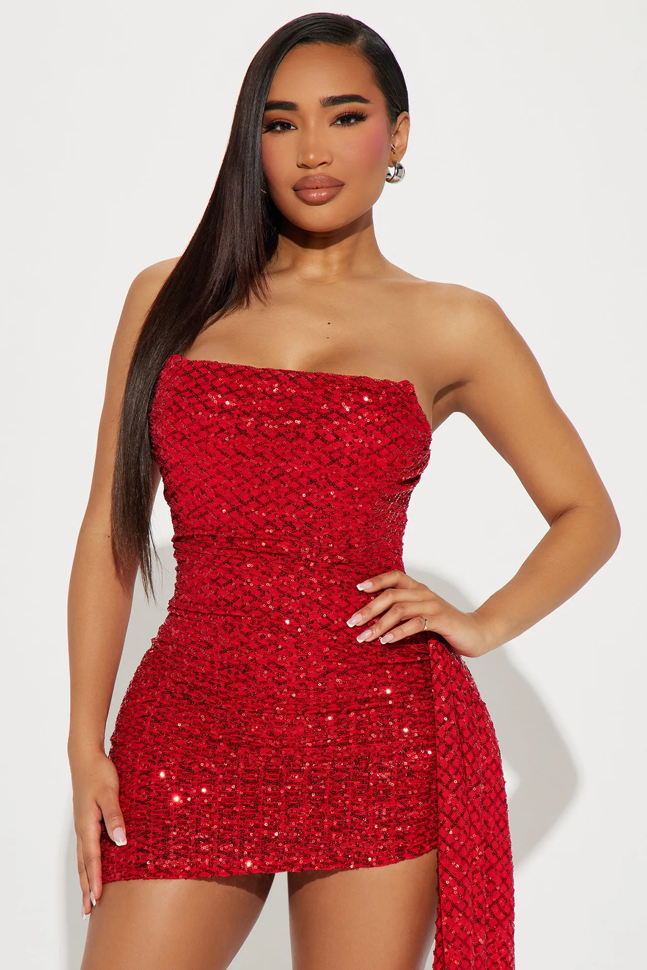 Lilian Draped Sequin Mini - Red