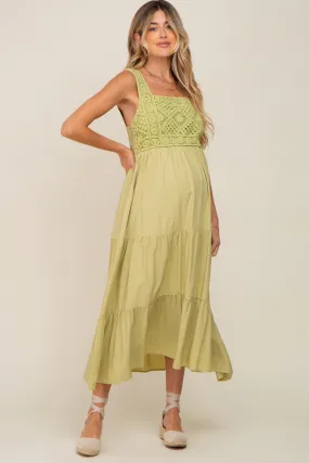 Lime Crochet Tiered Maternity Midi Dress