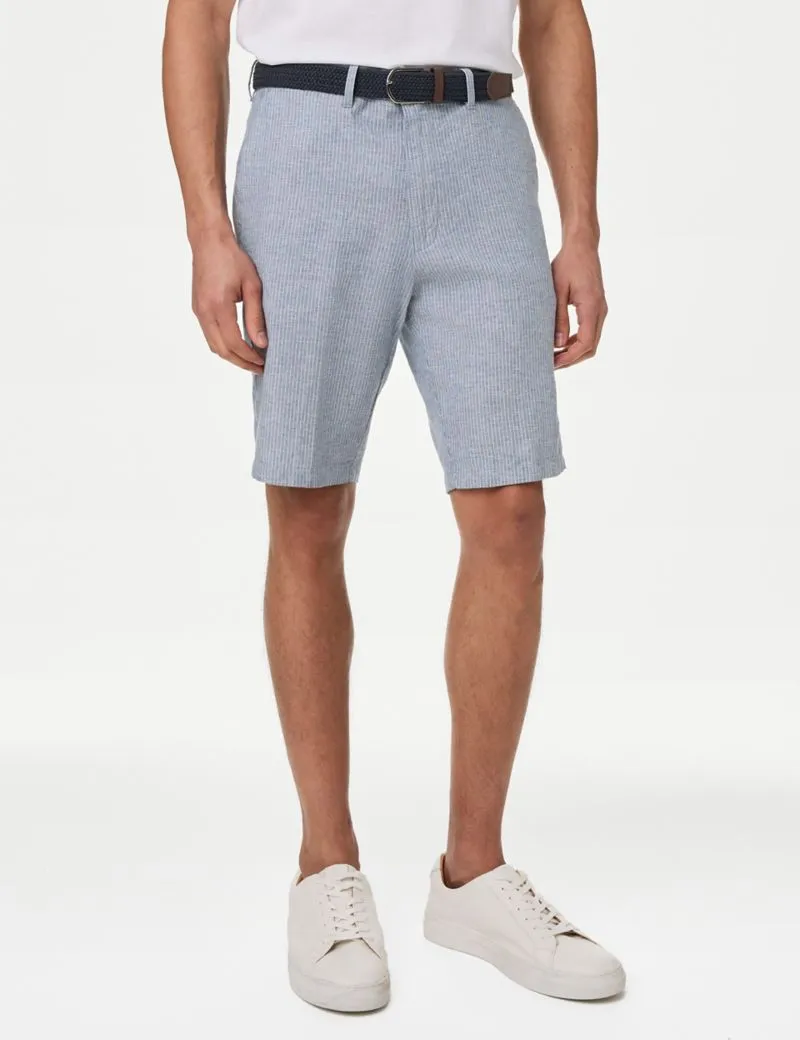 Linen Blend Striped Belted Chino Shorts