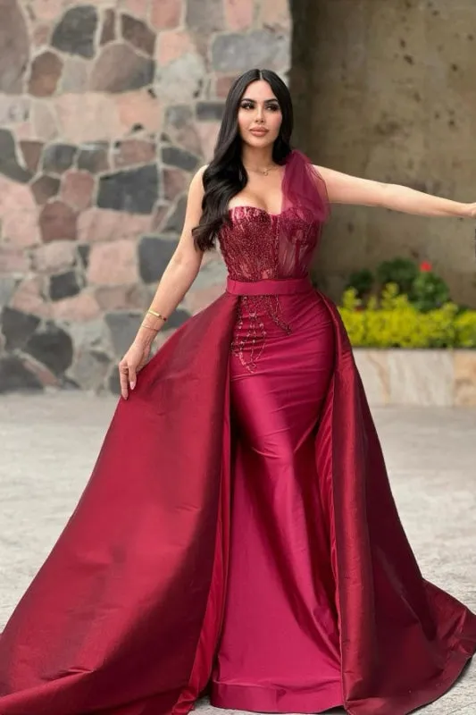 Long Red A-Line Prom Dress with Sequin Beads