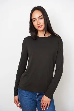 Lyocell Cotton Long Sleeve Semi Relaxed Crewneck in Coffee